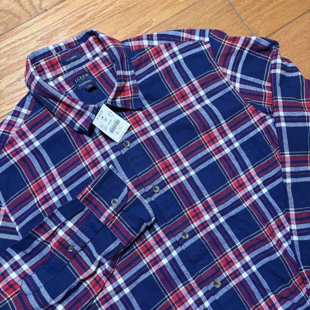 NEW J Crew Shirt Mens Large Blue Red Plaid Flannel Long Sleeve Classic Button-Up